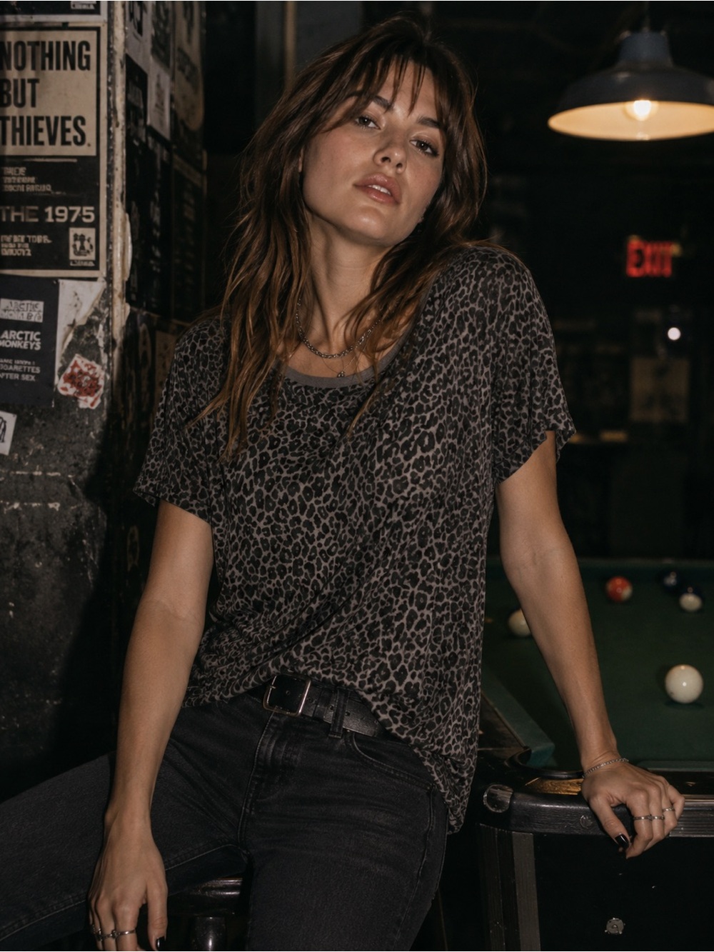 Nue Options Women's Short Sleeve Animal Print Crew Neck Lounge T-Shirt